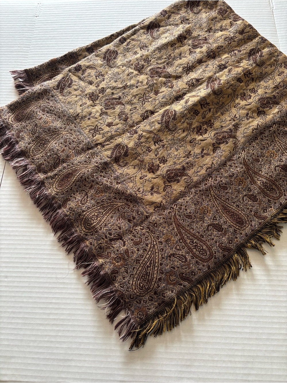 Luxury Paisley Fringe Scarf in Brown and Tan